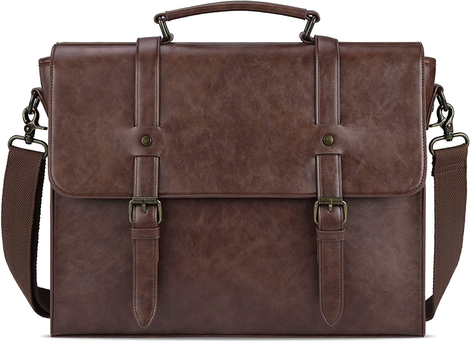 230816025945368_1 Leather Mens Messenger Bag Vintage 15.6 Inch Waterproof Leather Laptop Briefcase Large Satchel Shoulder Bag Retro Office College Computer Laptop Bag, Brown - Image 1